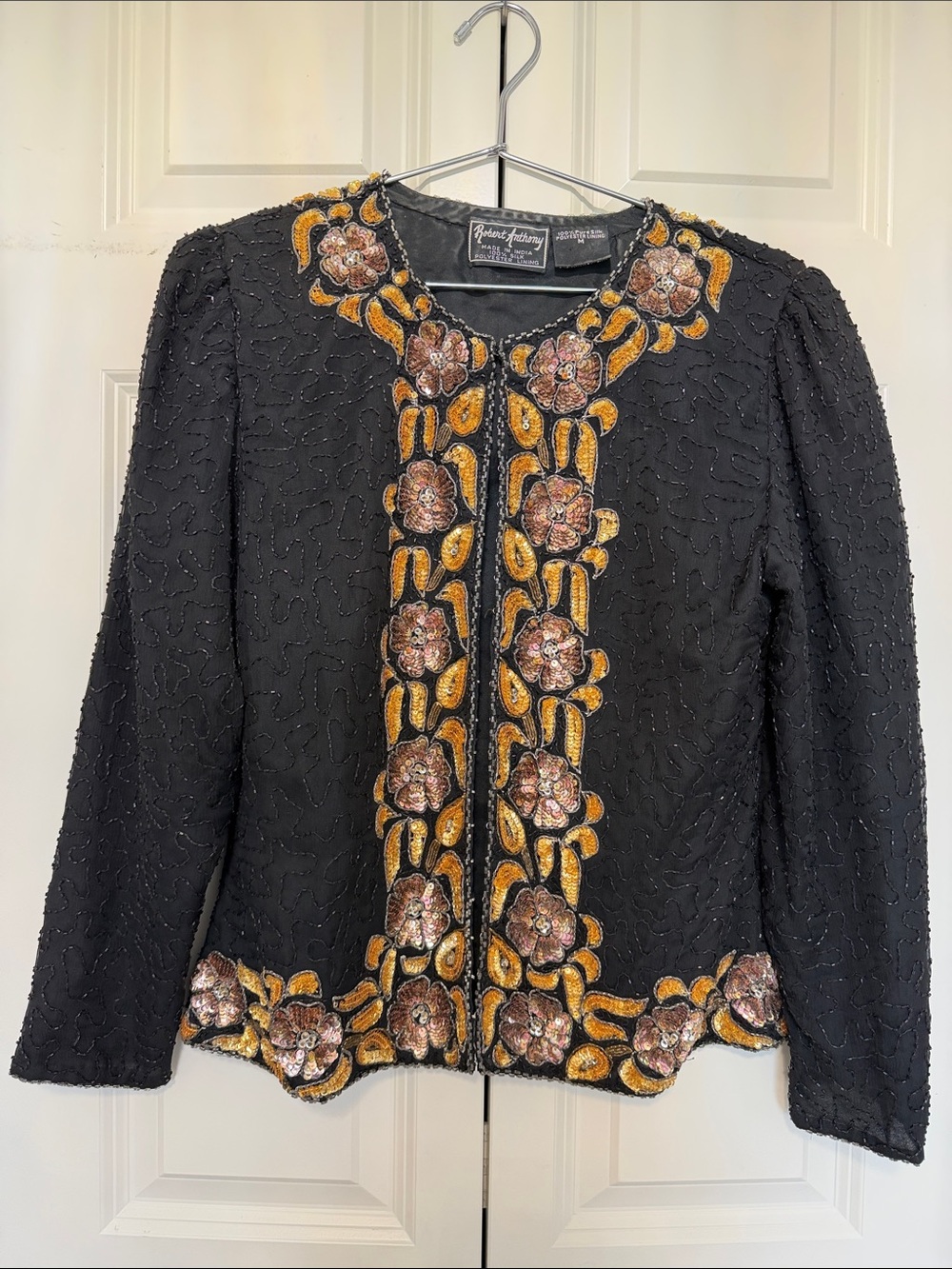Robert Anthony silk sequined black with rose gold & gold sequins size M Vintage